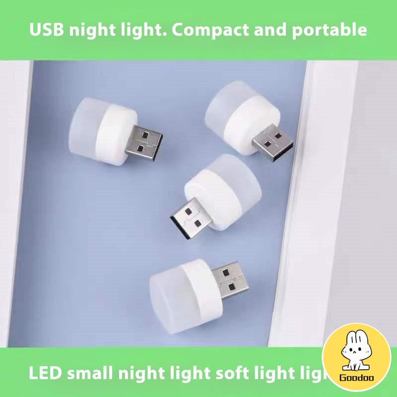 USB Plug Lamp Komputer Ponsel Lampu Pengisian Daya LED Pelindung Mata Lampu Baca Lampu Malam Bulat Kecil -Doo