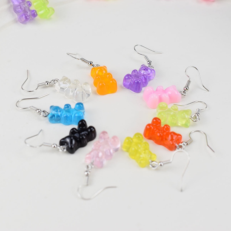 1 Pasang Anting,Kait Gantung, Wanita Desain Beruang Gummy Hias Kristal Warna Permen,Untuk Hadiah