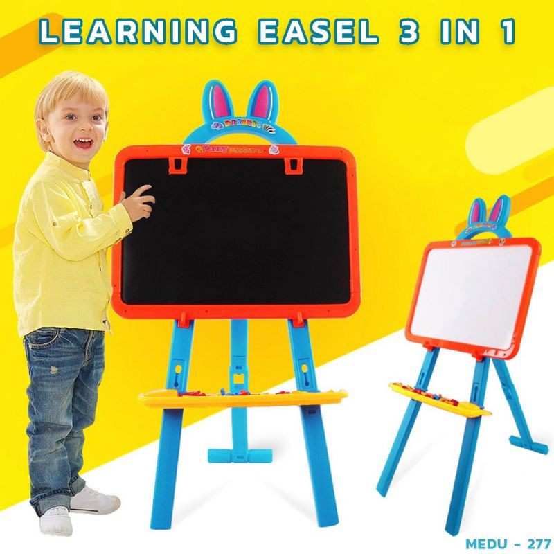 LEARNING EASEL 3 in 1 MAGNET - PAPAN TULIS ANAK MAGNETIC DUA SISI WHITEBOARD BLACKBOARD HITAM PUTIH