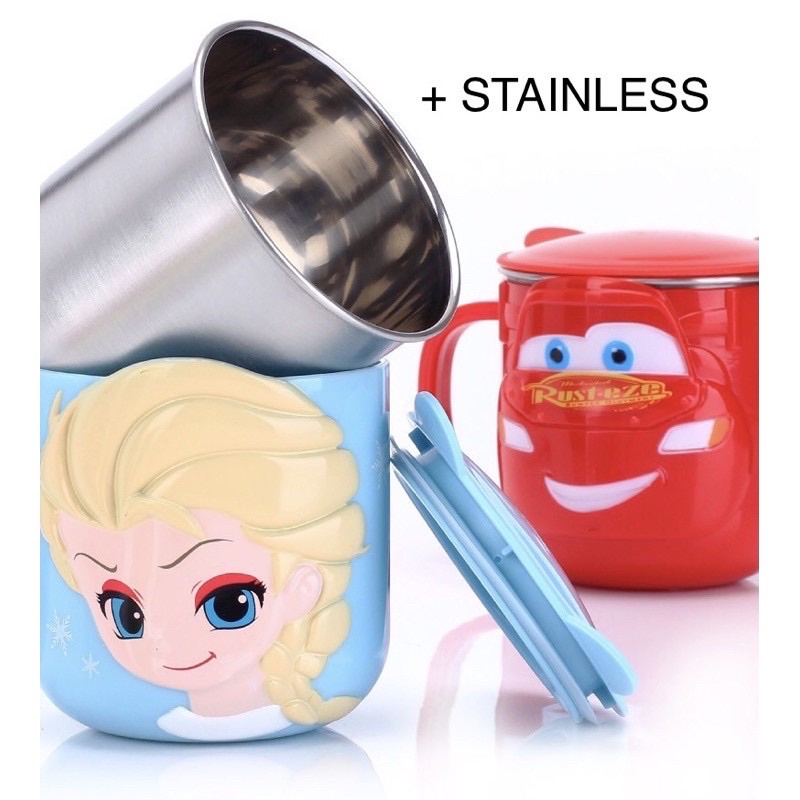 Gelas Mug Anak Disney 3D Princess Ada Tutup Stainless Steel