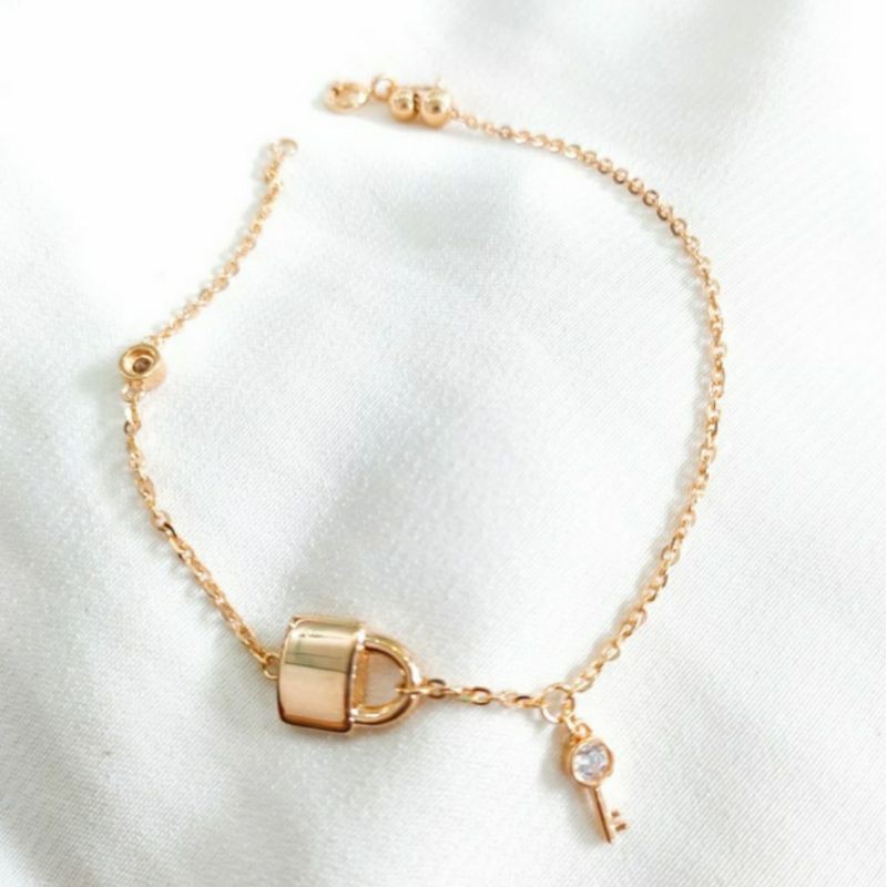 Gelang Wanita rantai gembok kunci permata korea Perhiasan Emas Asli