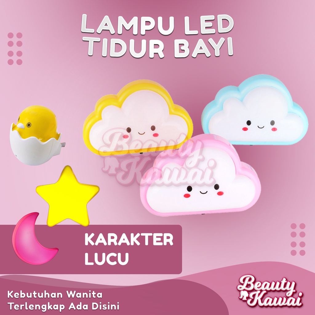 Lampu Tidur Lucu LED Sensor Cahaya Karakter Ayam Awan Bulan Bintang