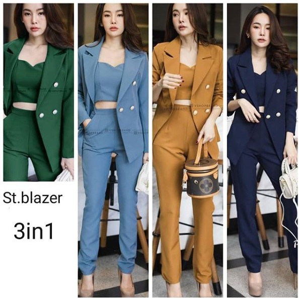 setelan blazer+iner+celana scuba