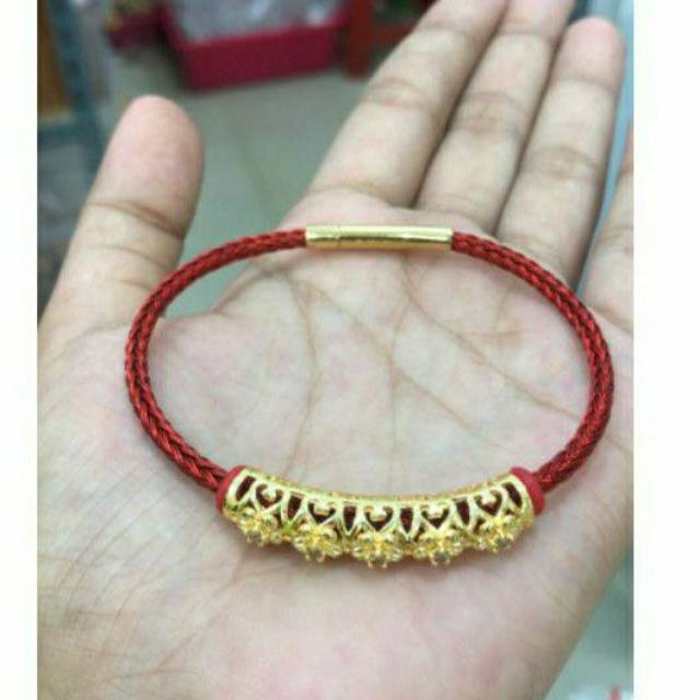Fourfashion Gelang tali kawat pandora kunci gold