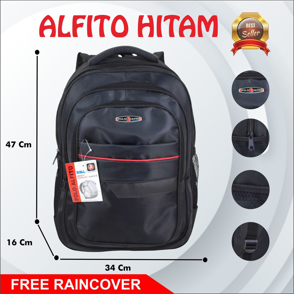 PROMO CUCI GUDANG Tas Polo Alfito Hitam Polos Ransel Gendong Pria Sekolah Kuliah Kerja Dinas Simple