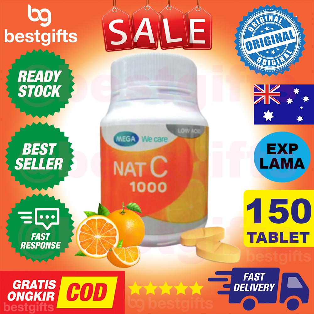 MEGA WE CARE NAT C VITAMIN VIT C 1000 MG KEKEBALAN DAYA TAHAN IMUN TUBUH AMAN DI LAMBUNG 150 TABLET