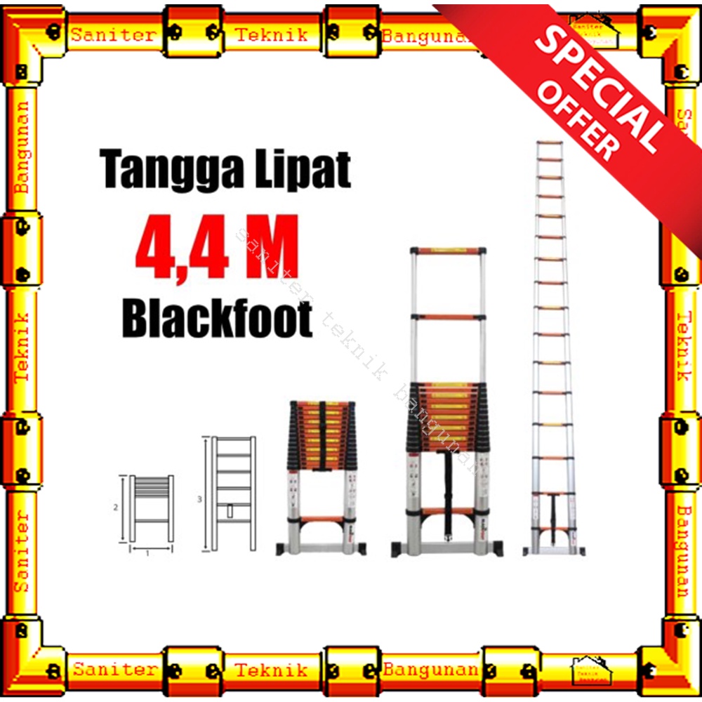 Tangga Teleskopik Single 4.4 Meter BLACKFOOT Tangga Alumunium Single