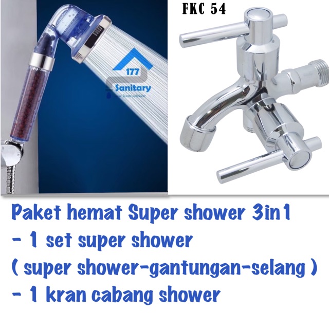 Paket Super Spa Shower mandi Filter Hemat Air BIRU Murah S17DB- Hand Shower Turbo Semprotan high pressure  HandShower