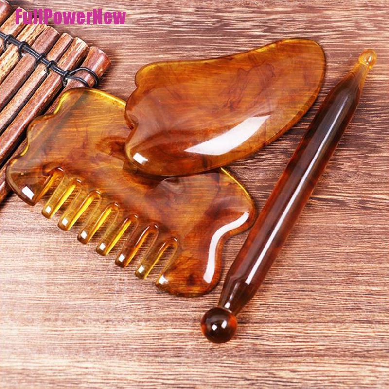 [Full] Gua Sha Scraping Massage Tools Kit Resin Amber Guasha Scraper Board Health Care