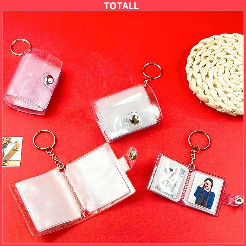 COD 1 &amp; 2 Inch Mini Photo Album 16 Pockets KeyRing Key Ring Shiny Transparent Foto Binder Kecil Card Holder Keychain Gantungan Kunci Jelly Color KPOP Koleksi Ganci pacar memory kenangan hadiah potret -Totall