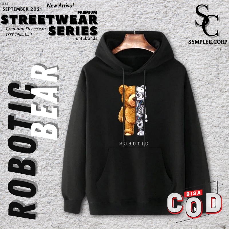 JAKET SWEATER HOODIE BEAR ROBOTIC HITAM PRIA ORIGINAL JAKET HOODIE DISTRO BANDUNG HODI COWO