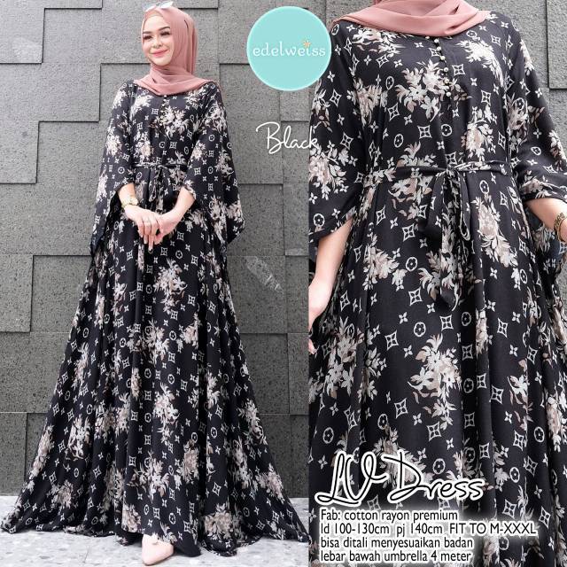 LV  dress gamis syari ori KATUN RAYON ORIGINAL EDELWEIS