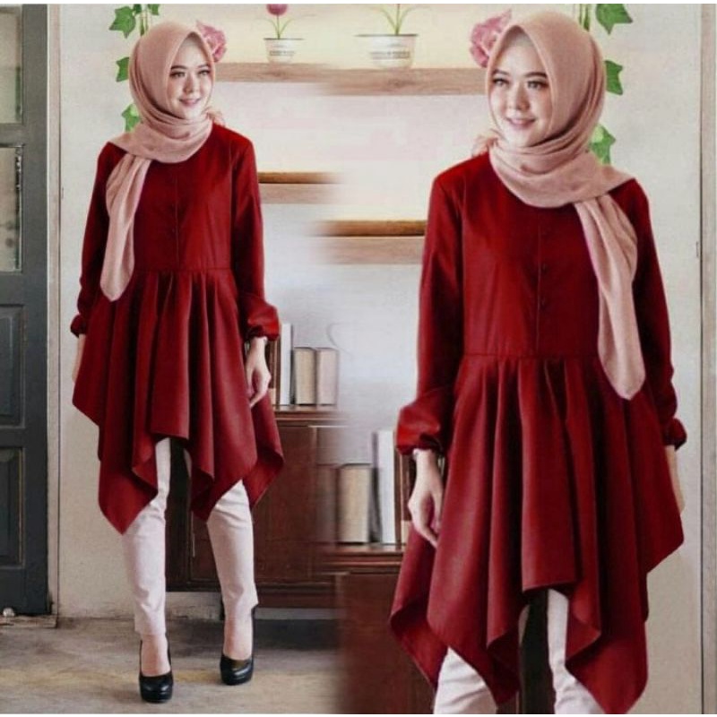 Tunik Wanita Muslim Mewah Lebaran-Tunik Pesta Casual Kece Terbaru Mirah Bahan Balotely