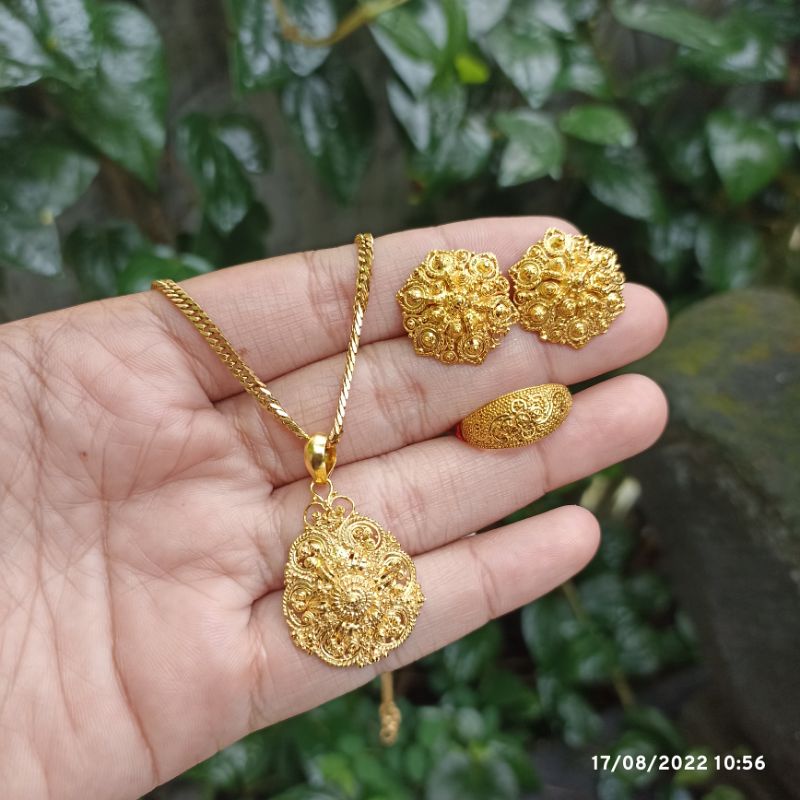 set perhiasan bali alpaka lapis emas