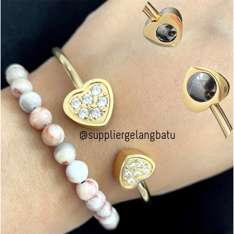 Gelang Titanium Love Love Gold Permata Anti Karat Magnetic