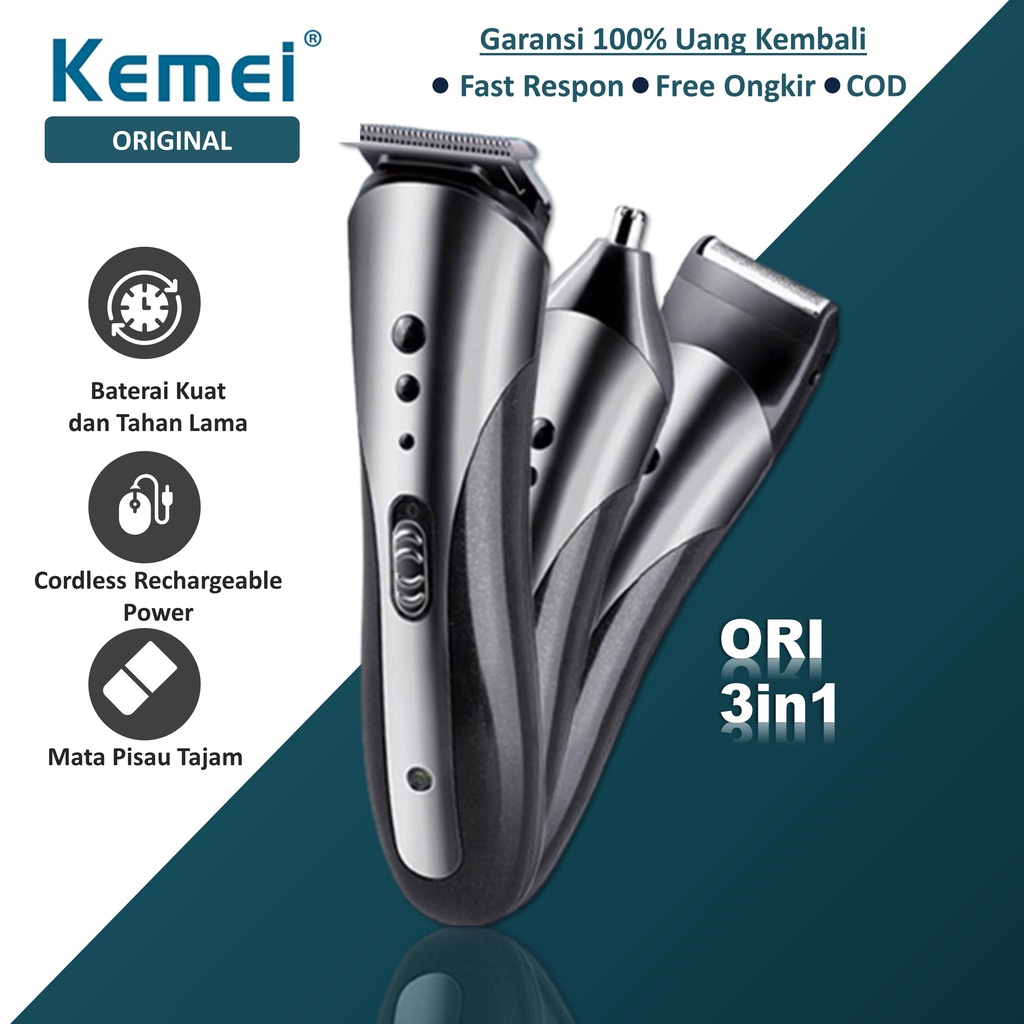 Mesin Cukur Kemei Clipper 3 in1 Alat Cukur Rambut Charger Kemei 1407 Hair Clipper Alat Mesin Cukur R