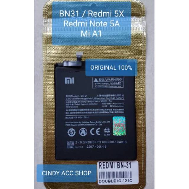BATERAI XIAOMI REDMI NOTE 5A / MI 5X / MiA1 / S2 / MI5X / MI A1 / BN31 ORIGINAL-1