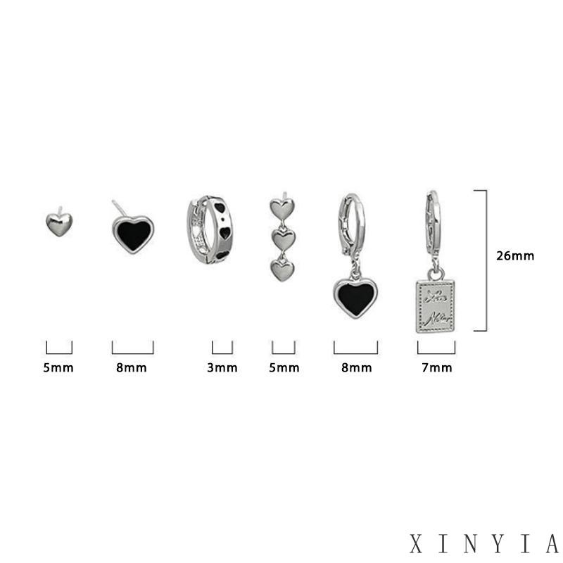 Xia.id 6PCS Anting Tusuk Silver Desain Hati Untuk Wanita