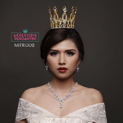 [BISA COD] MAHKOTA PENGANTIN CROWN WEDDING ROYAL PREMIUM FULL ROUND GOLD MFR002