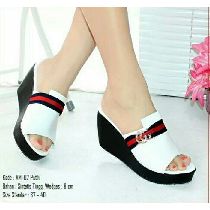 Sepatu Wanita Fashion WEDGES SLK66 PUTIH Trend cewe Terbaru Kekinian Ori Modis Murah