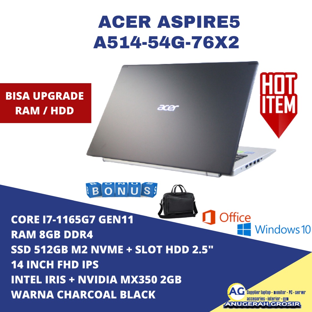 LAPTOP GAMING ACER A514-54G-76X2 CORE I7 RAM 8GB SSD 512GB NVIDIA MX350 14" FHD IPS