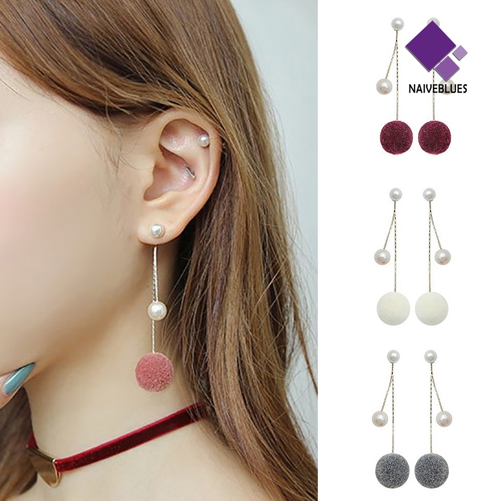 Anting Rantai Menjuntai Aksen Mutiara Imitasi Bahan Plush Untuk Wanita