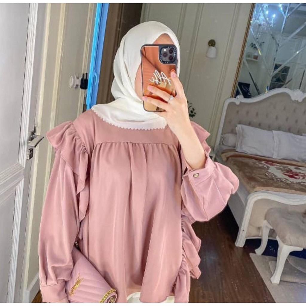 Riana Top Blouse Atasan Hijab Ruffle - Baju Muslim Wanita