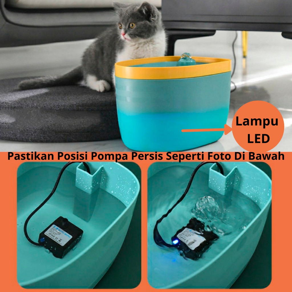 Pet Water Fountain + LED /Tempat Wadah Minum Air Mengalir/Air Mancur Hewan Kucing Anjing (Kapal)