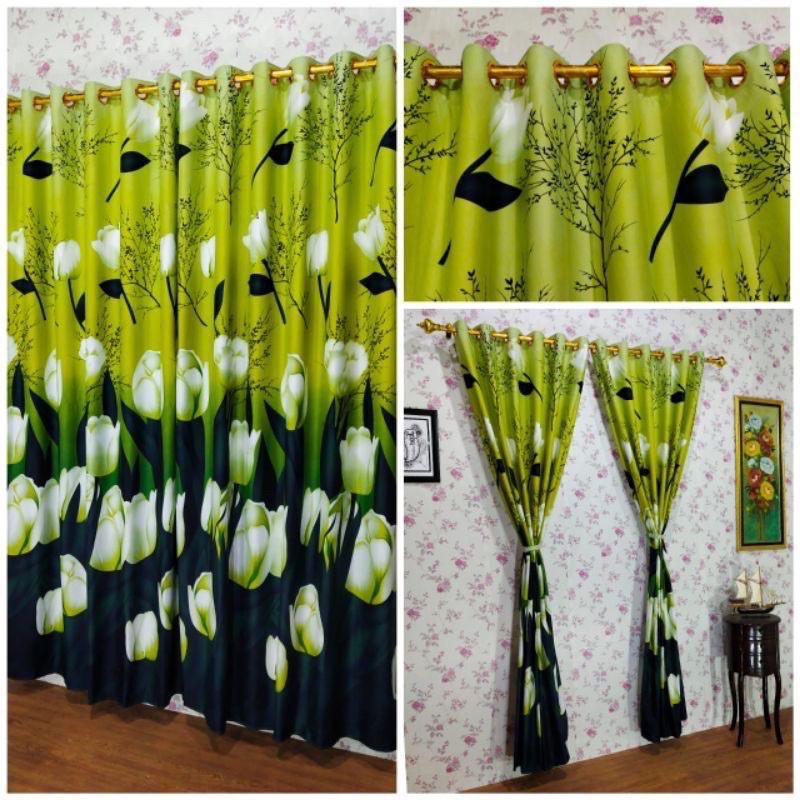 [ PINTU DAN JENDELA ] GORDEN SMOKRING MOTIF BUNGA TULIP HIJAU