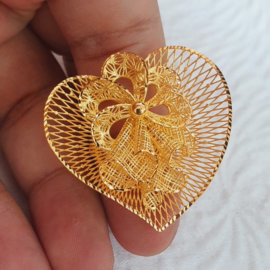 cincin krawangan model kendarian love variasi emas 70% 700 70 % 16k