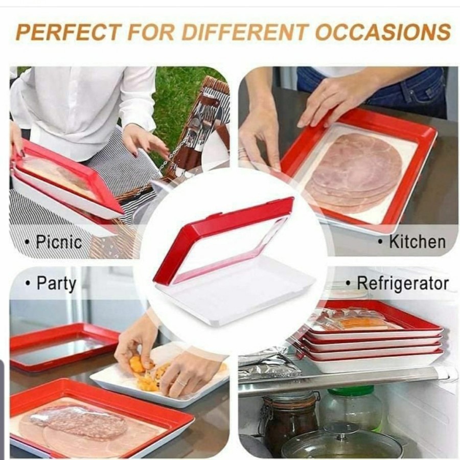 Sgmshop Wadah Plastik Wrap Vacuum Tempat Penutup Makanan Silikon Tray Penyimpan