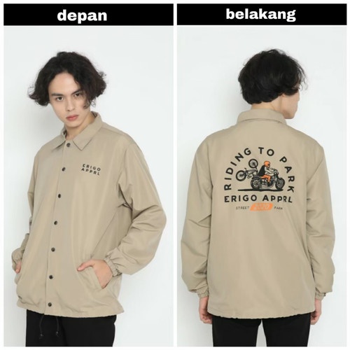 Jaket Coach Erigo // Jaket Pria CJ // Sweater jacket bandung // Jaket Erigo Apparell Terbaru Parasut Perasut-Riding to park cream