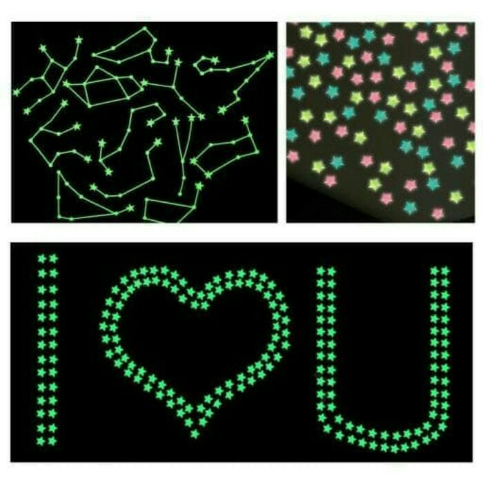 sticker fosfor - glow in the dark star isi 100bj dekorasi interior art