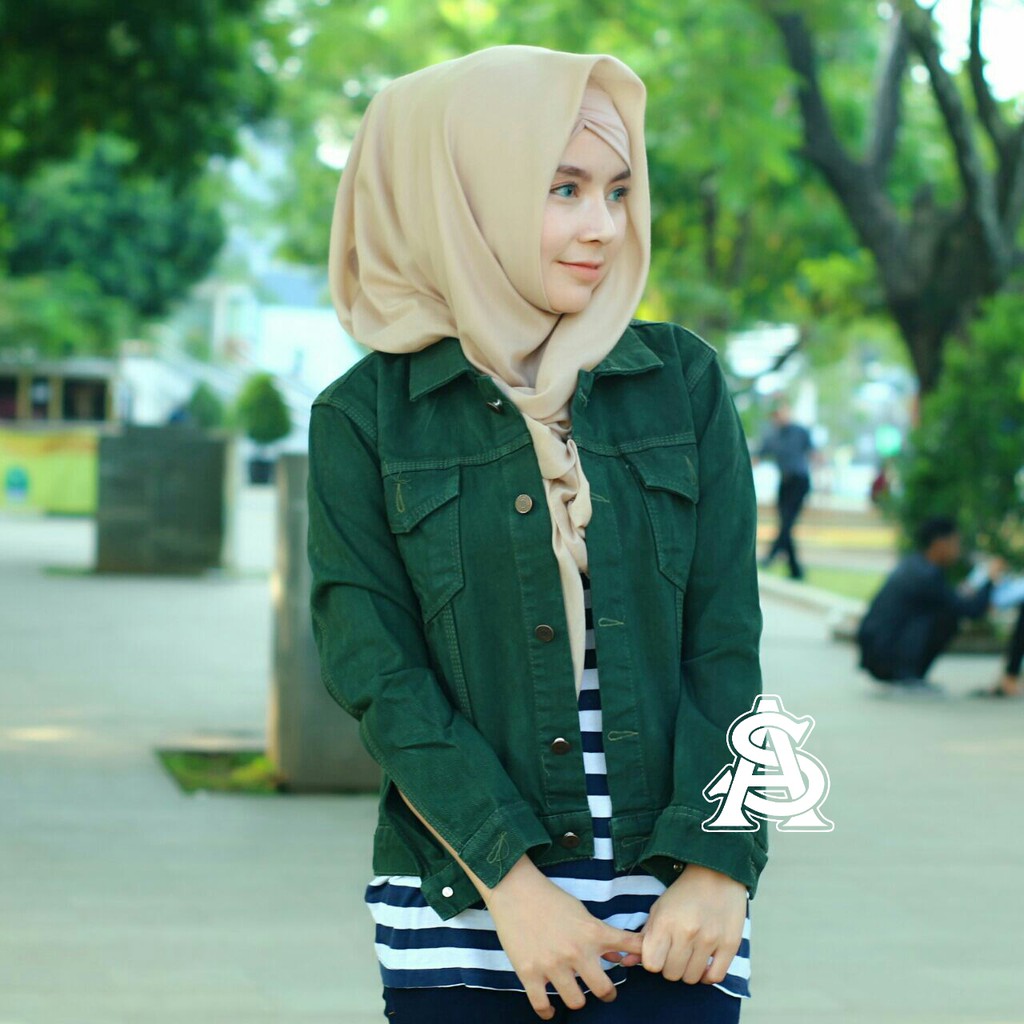 Jaket Wanita Jeans Denim Cewek Hijau / Hijau Army
