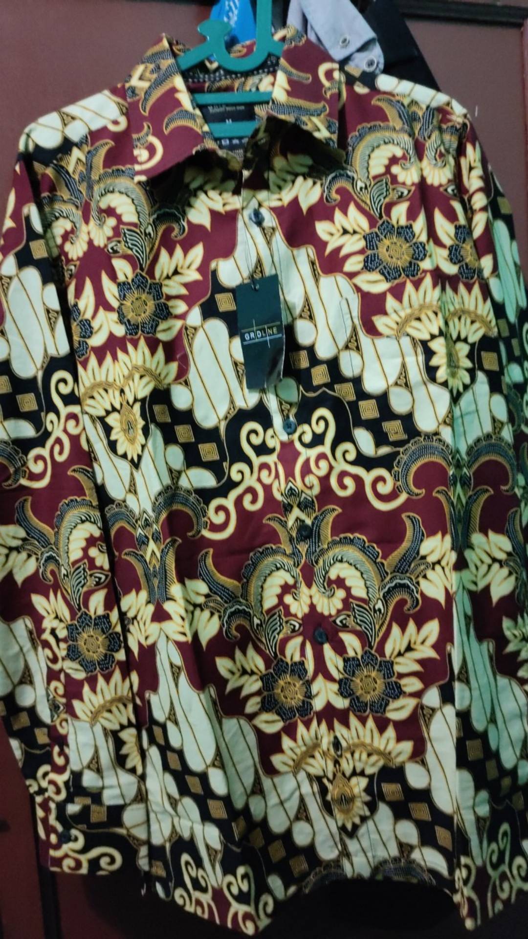 [gridline - Ls029 Blue & Maroon] Kemeja Batik Slimfit Pria Katun Lengan Panjang