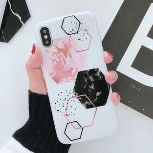 HEXAGON MARBLE SOFT CASE IPHONE OPPO