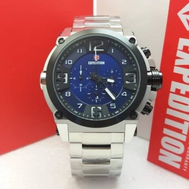 Jam Tangan Pria Expedition E6605 Silver Blue Original Garansi Resmi 1 Tahun