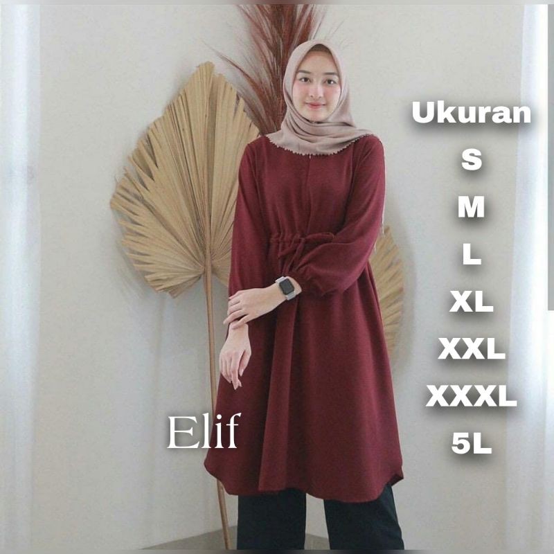 Elif Tunik Big Size Ukuran S M L XL XXL XXXL 5L Atasan Tunik Polos Jumbo Baju Kantor Adem Blouse Jumbo Wanita