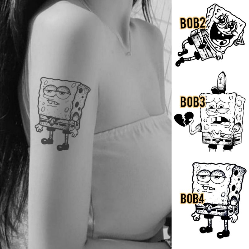 Tato Temporer spongebob Tato kartun Tato minimalis Tato kecil Stiker Tato Minimalis - BOB4