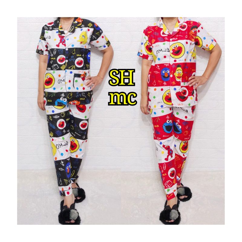 Baju Tidur Piyama Wanita Motif elmo salur Pajamas Katun  / Baju Tidur setelan Wanita Katun PP CP 3/4 Daster  Terbaru Bigsize Kekiniaan