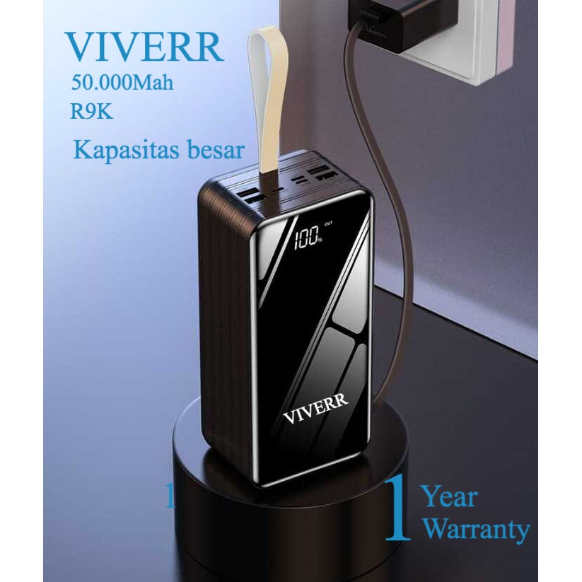 Powerbank VIVERR R9K Kapasitas 50.000 mAh With 4 Kabel charging original 100% garansi 1tahun.
