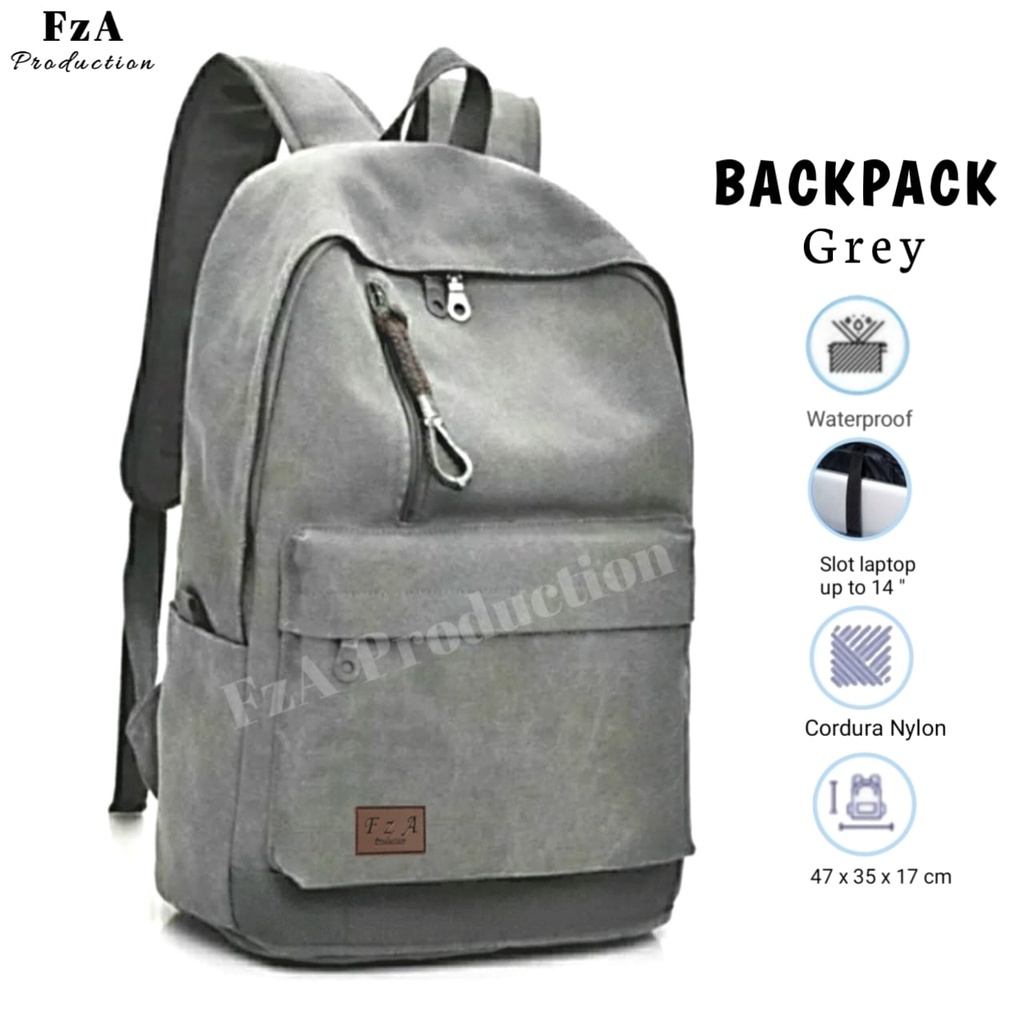 FzA Official - Tas Ransel Distro Casual Pria Wanita / Tas Ransel Laptop Backpack Sekolah Kuliah Distro Original Tas Punggung Laptop - GRY