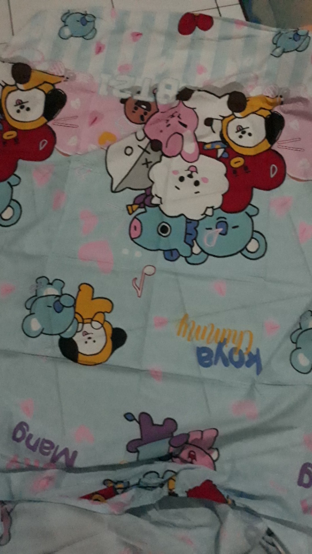 Sprei Homemade Perlengkapan Kamar Tidur Sarung Bantal Murah Karakter Motif Custom Bts Bt21 Biru Cod