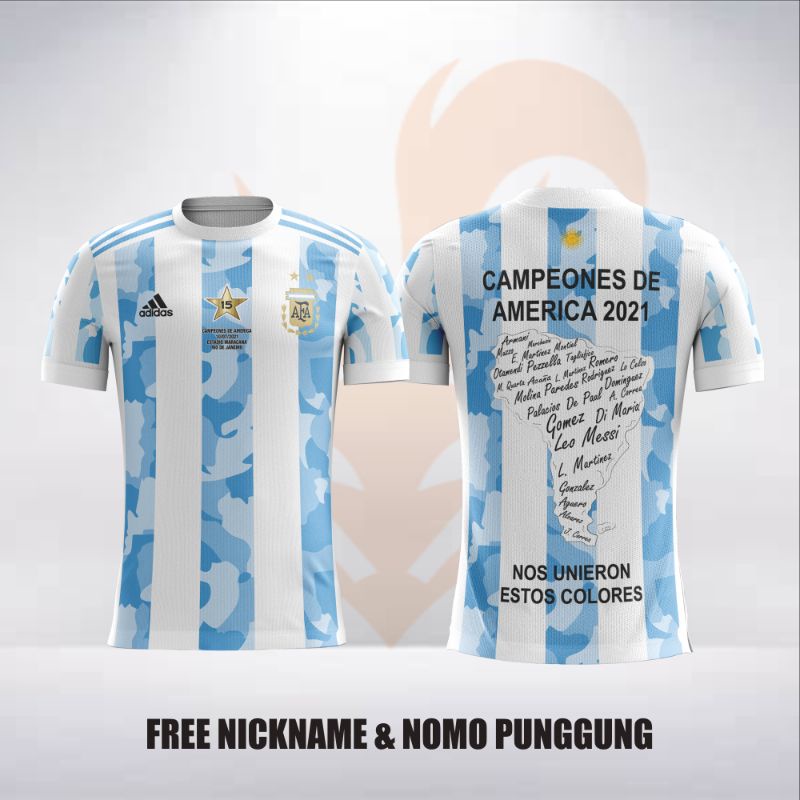 BAJU KAOS JERSEY ARGENTINA CHAMPIONS COPA AMERICA CUP 2021 FULL PRINTING  ..