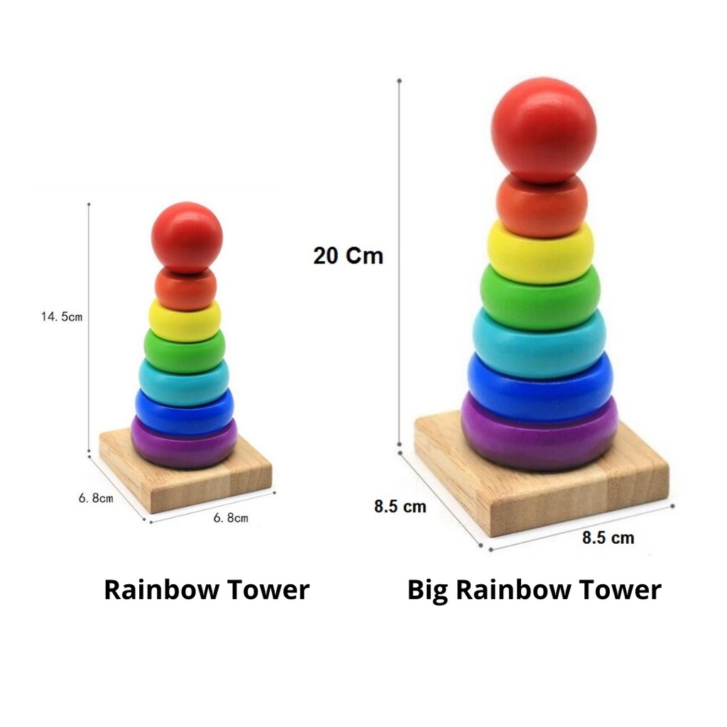 Balok Susun Anak Rainbow Tower Toys Balok Susun Montessori Toys Mainan Kayu Mainan Balita Mainan Balok Kayu Wooden Toys Donat Susun Pelangi 206-25