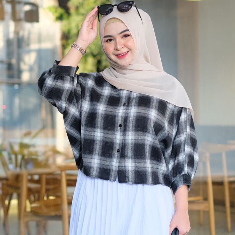 BATWING FLANEL | BLOUSE CROP | OUTER LUCU MURAH | KEMEJA TAMARA OVERSIZE