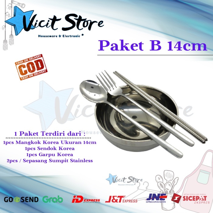 Korea Set Alat Makan Stainless Sendok / Garpu / Sumpit / Korea Bowl