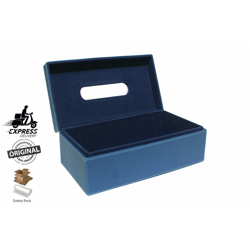 Tempat Tissue Box / Tempat Tisu Kulit Sintetis (Oscar) 24 X 12 Cm – Biru