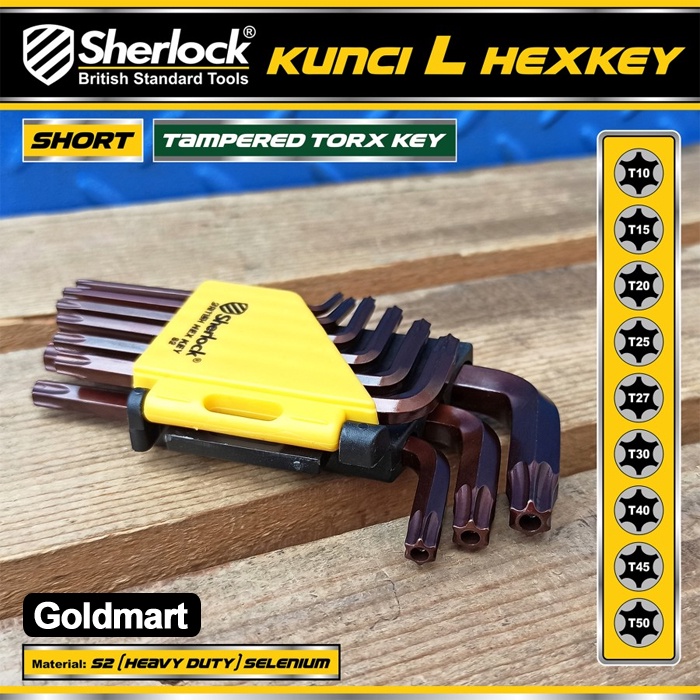 Kunci L Bintang Set 9pcs (Pendek) / Sherlock Kunci L Torx Key Tampered