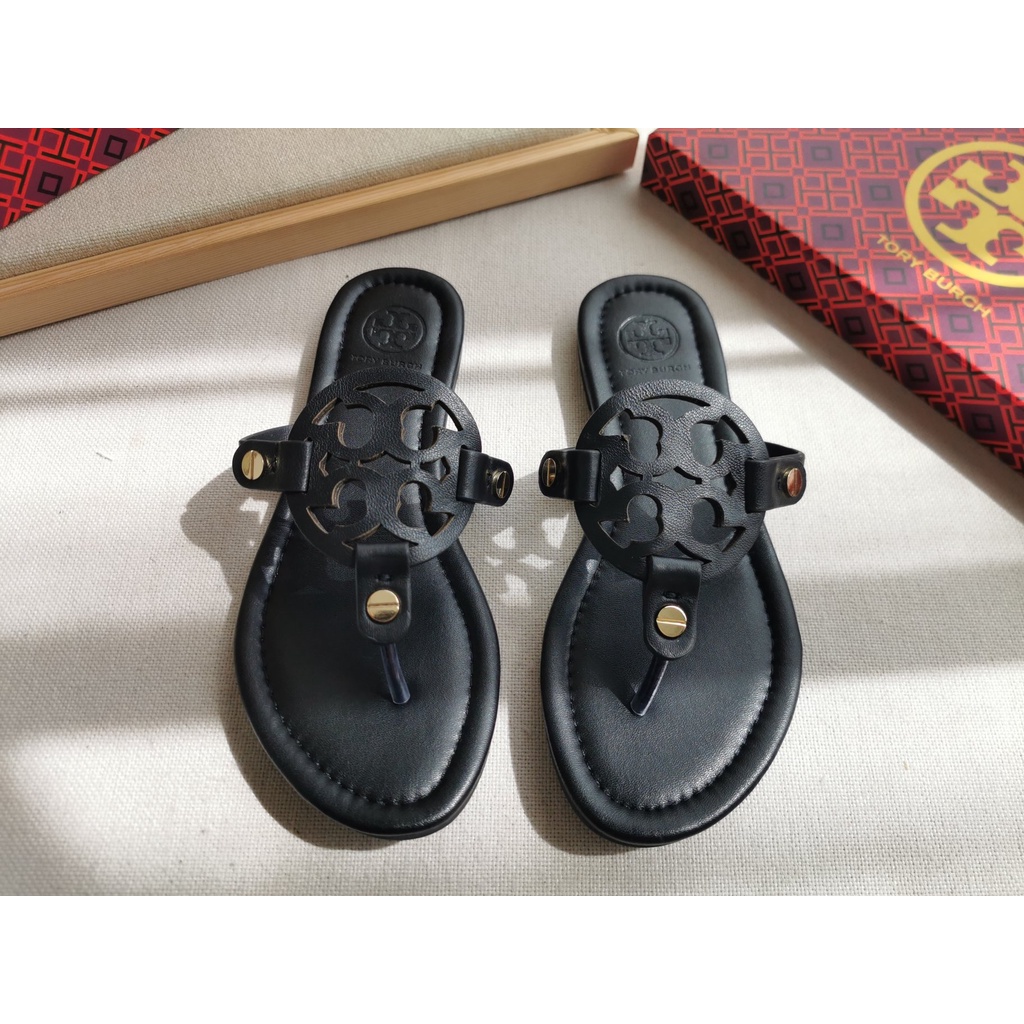 STB38 ToryBurch  New TB classic wide foot bed flip-flops flat shoes xie